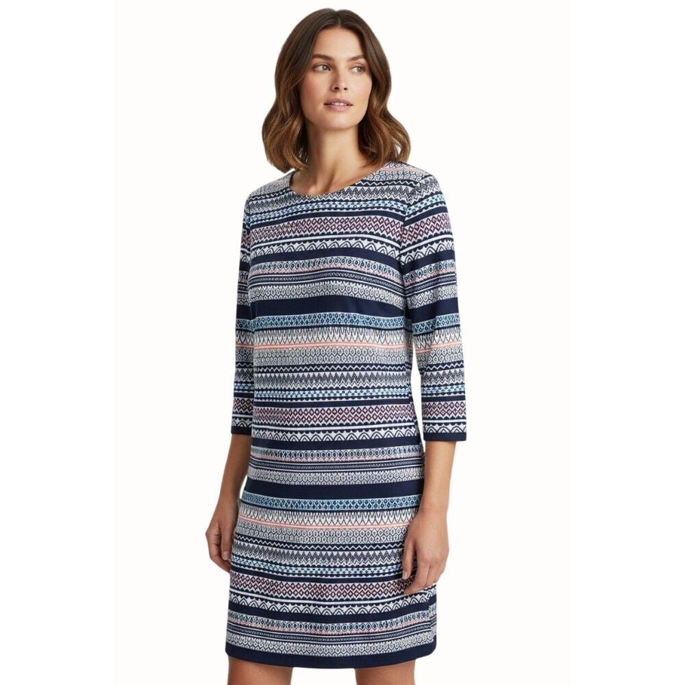 J Crew Womens Dress Patterned Multicolor Navy 6 Geometric Print Quarter Sleeve
